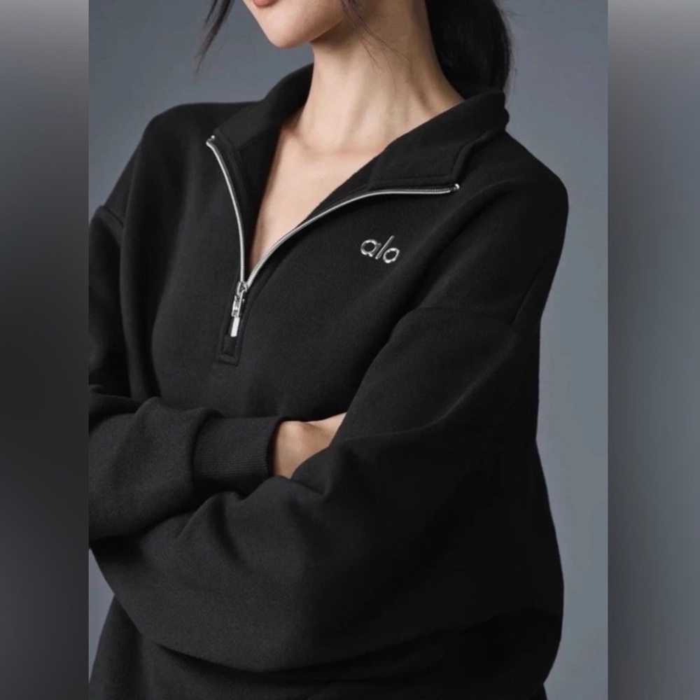 Alo Black Quarter Zip Pullover Sweater Size Medium - Picture 6 of 6
